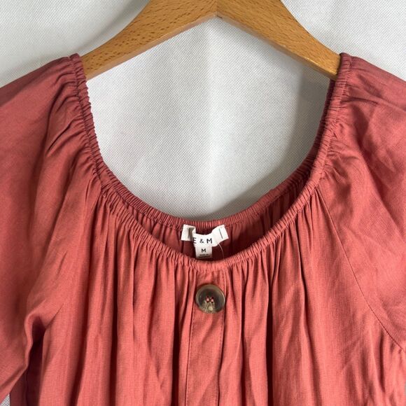 E & M Dark Pink Off Shoulder Lined Mini Fit & Flare Dress Front Button Sz Medium - Picture 3 of 8